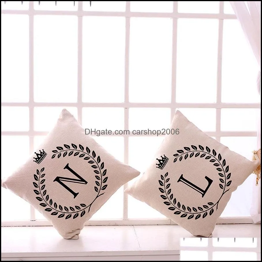 single-sided 26 english letters printing sofa pillow case 45*45cm linen home decor a-z letter pillowcase coffee shop pillow cover dh0884