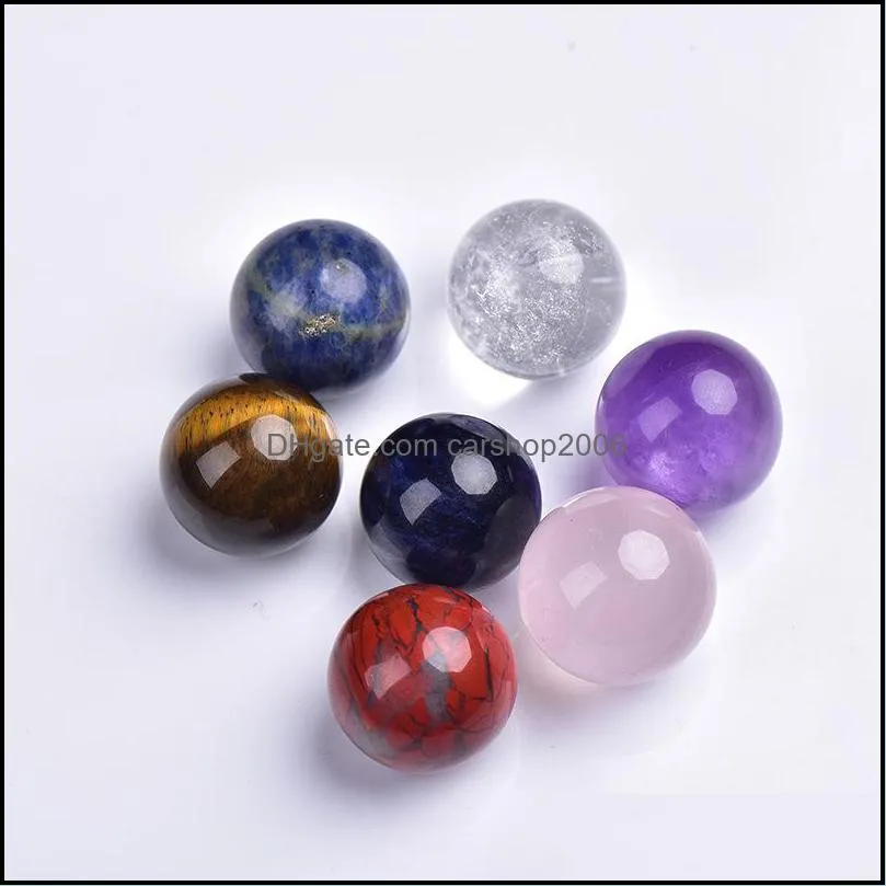 20mm natural stone loose beads ornaments amethyst rose quartz turquoise agate 7chakra diy non-porous round ball beads yoga healing guides