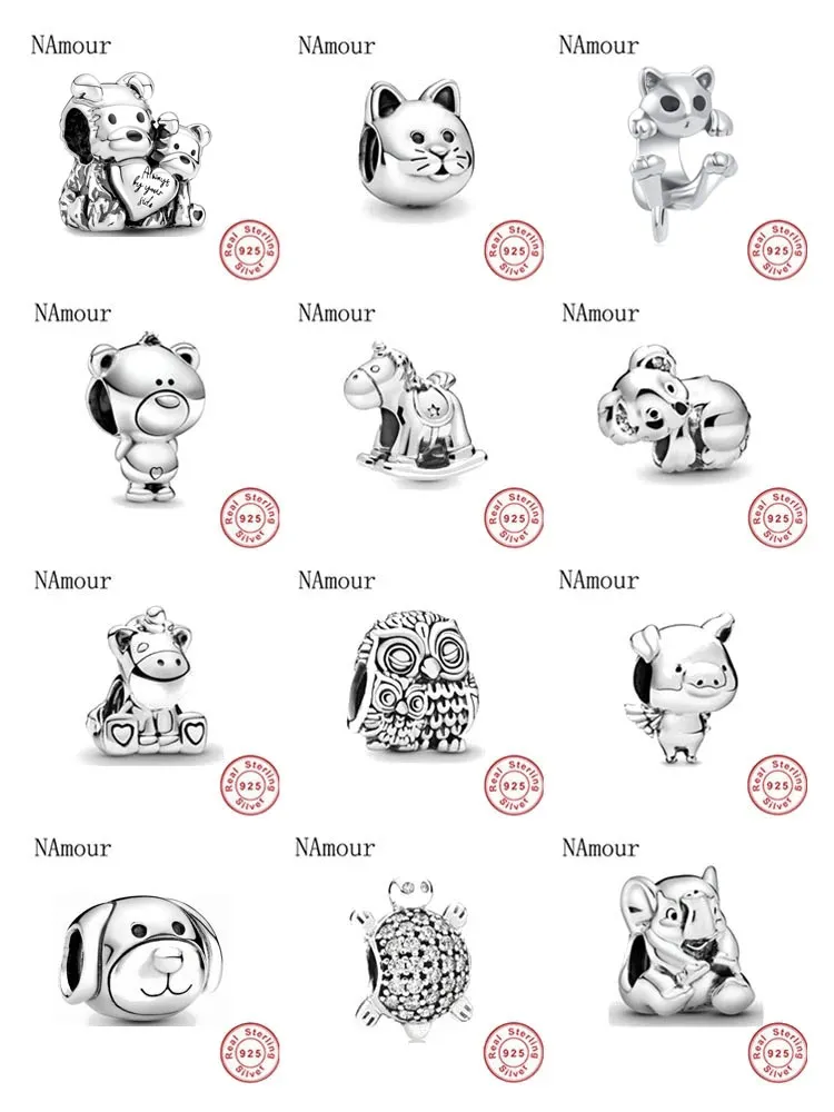 925 Sterling Silver Charms New Theo Pig Animal Kingdom Cat Dog Unicorn Beads Original Fit Pandora Bracelet Jewelry Making DIY Gift