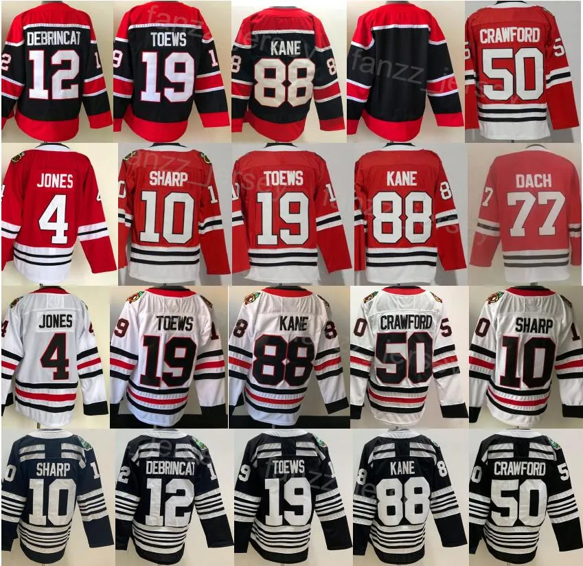 Men Ice Hockey 88 Patrick Kane Jersey 12 Alex DeBrincat 19 Jonathan Toews 10 Patrick Sharp 50 Corey Crawford 4 Seth Jones 77 Kirby Dach all Stitched Retro High