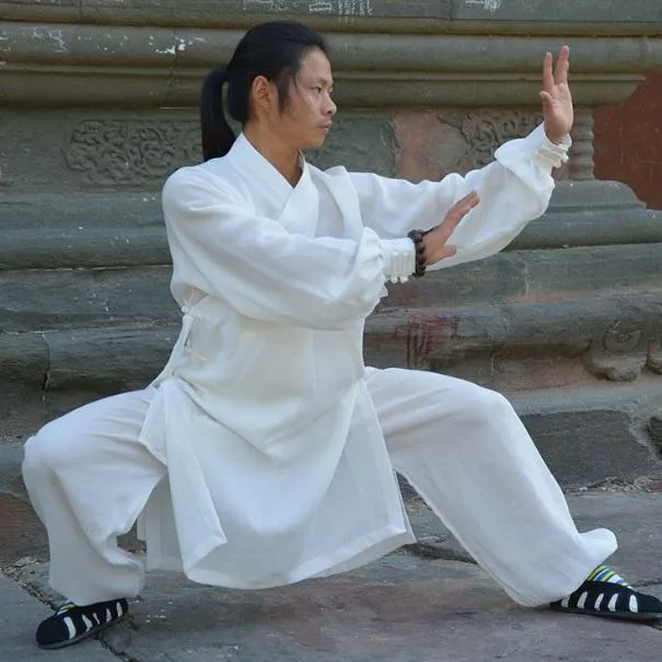 Etnische Kleding Wudang Taoïstische Tai Chi Shaolin Boeddhisme Oefeningen Training Monnik Pak Vechtsport Kleding Gewaden Kostuum 4colorsEthn298n