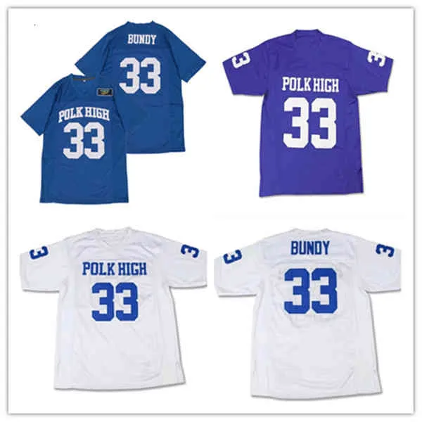 남자 Al Bundy #33 Polk High Football Movie Jersey Full Ed Blue White Purple Size S-4XL