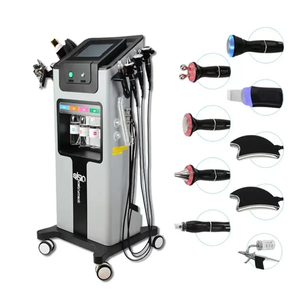 Multifonctionnel 8 en 1 RF Hydra Dermabrasion Oxygen Water Peeling Face Lifting Beauty Machine