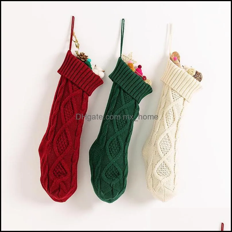 46Cm Knitting Christmas Stockings Xmas Tree Decorations Solid Color Children Kids Gifts Candy Bags Zza Fast Ship 3-7Days Drop Delivery 2021