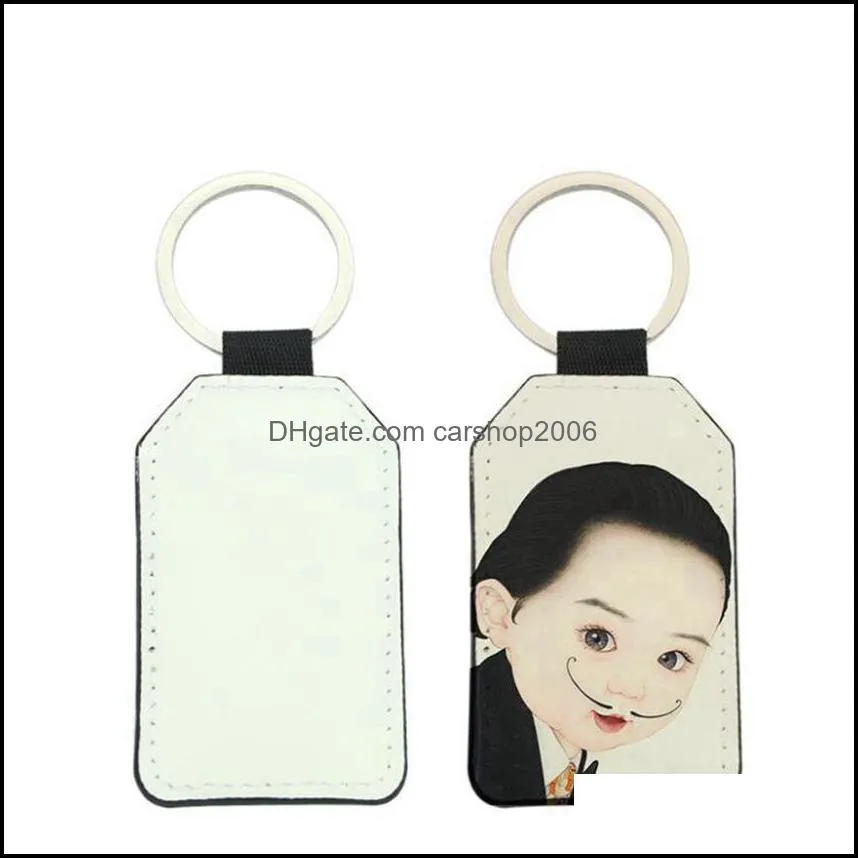 dhl double-sided sublimation blanks keychain party favor pu leather key chain for christmas diy heat transfer keyring