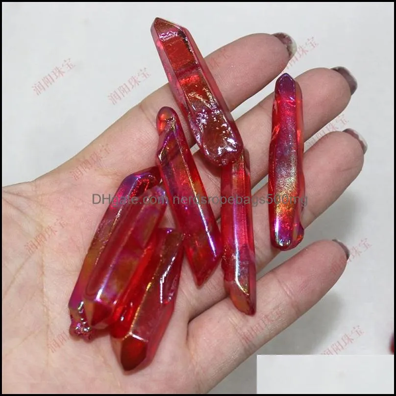 5pcs Drop natural red titanium aura quartz Crystal Arts and Crafts gemstone point healing chakra points for jewelry making 621 S2