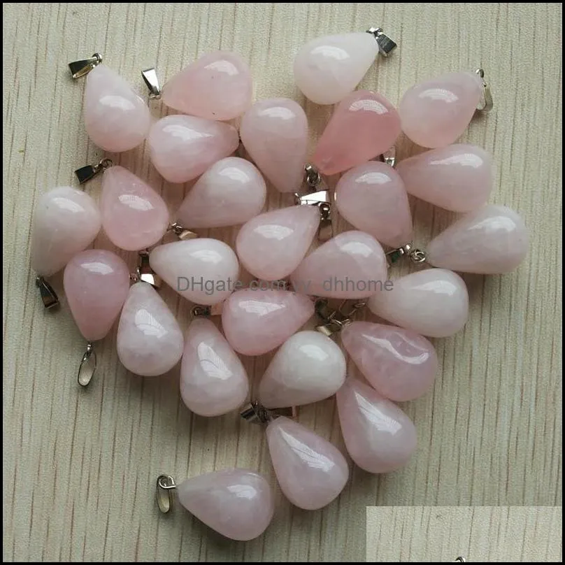 pink rose quartz water drop shape charms teardrop crystal pendants for necklace accessories jewelry making