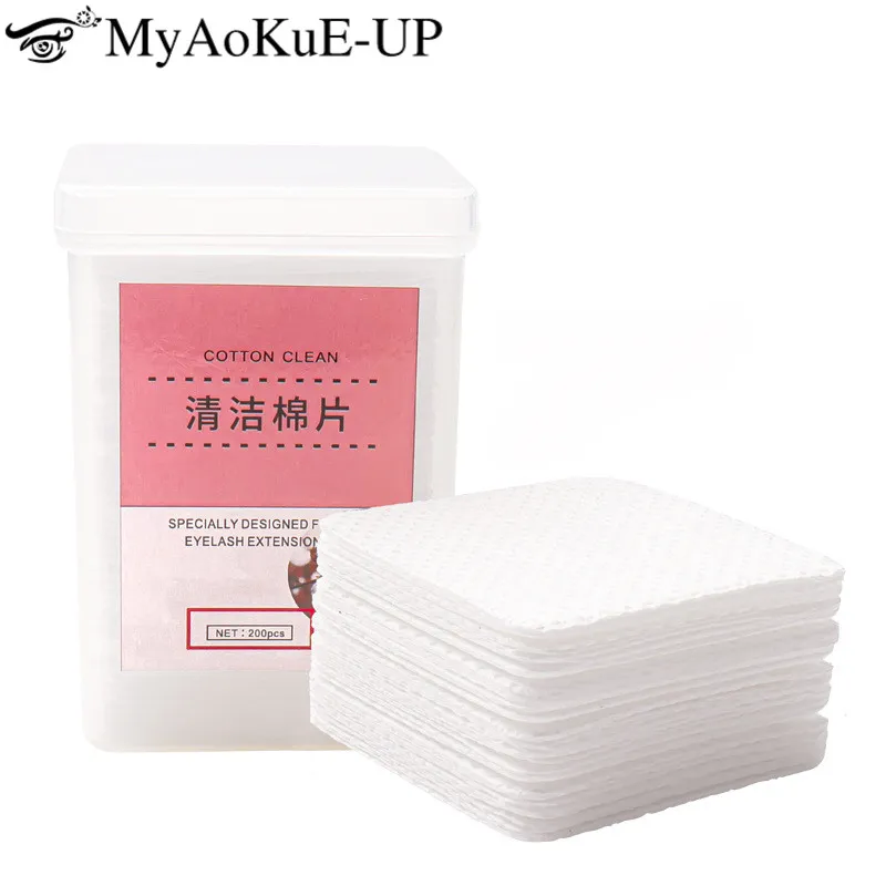 200pcs/box Eyelash Extension Remover Cotton clean pad Nail Art Cleaning Lint Free Soft Paper napkin Pad eyelash Make up Tools