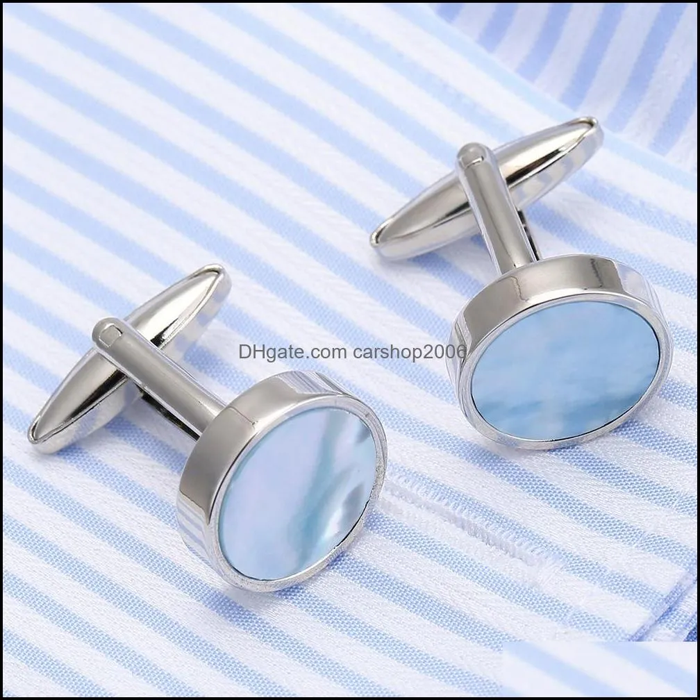 Round Sea Shell Cuff Link Party Gifts French Men`s Shirt Father`s Day Gift Silver-plated Cufflinks