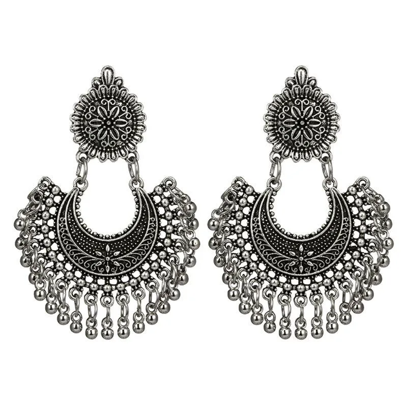Baumelnde Kronleuchter Metallquaste Jhumka Ethnische Bollywood-Ohrringe Modeschmuck H8WFDangle ChandelierDangle