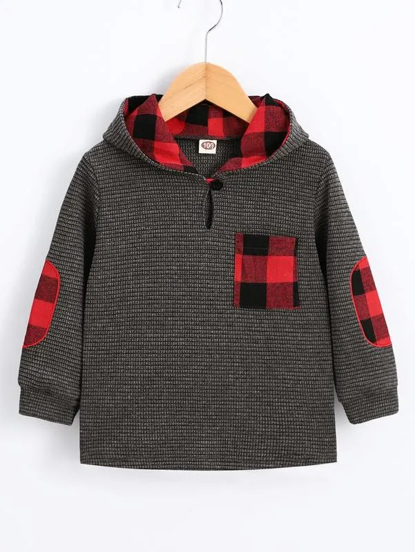 Toddler Boys Buffalo Plaid Panel Hoodie SHE