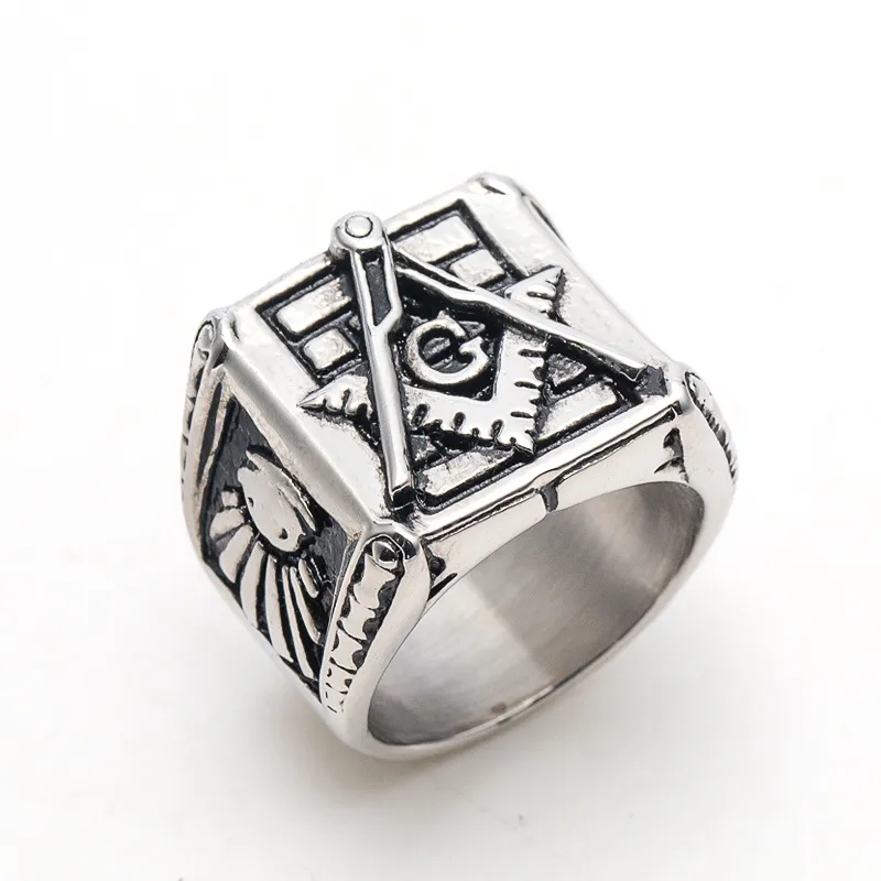 Newe Arrival Unique Freemasons Masonic signet rings Jewel Gift Titanium Stainless Steel Gold Silver Compass Square AG Pentacle Star jewellery Item