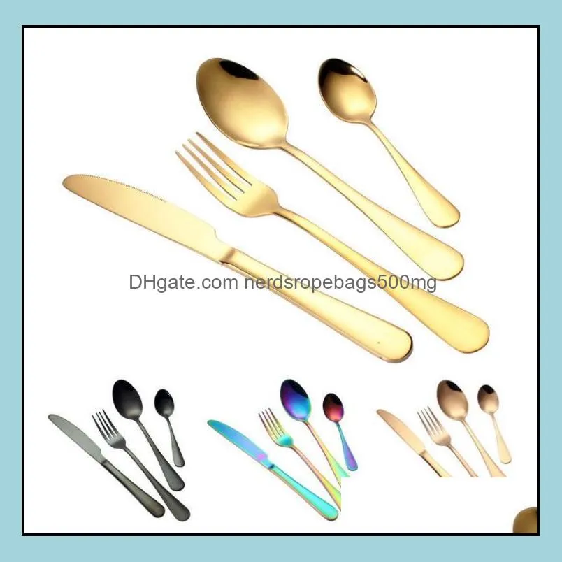 NEWStainless steel Gold Flatware Sets Spoon Fork Knife Tea Spoons Dinnerware Set Kitchen Bar Utensil 4 Style RRD12865