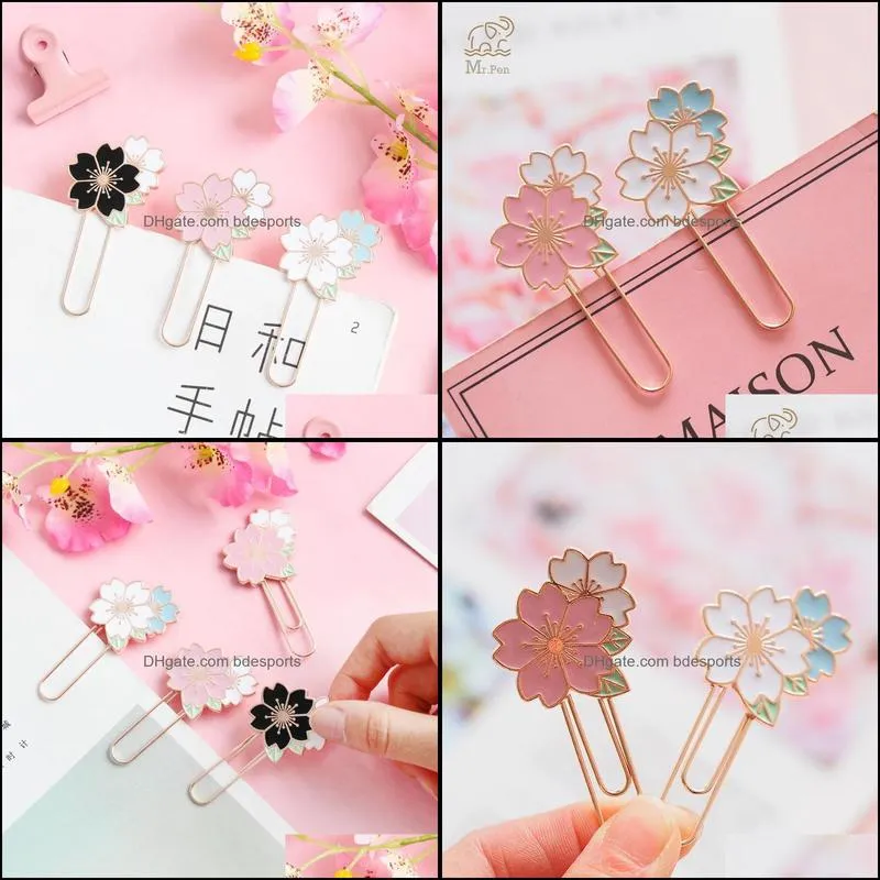 Bookmark 2pcs Cherry Blossoms Paper Clip Promotional Gifts Kawaii Stationery Metal Sukura Book Marker School Office Supply