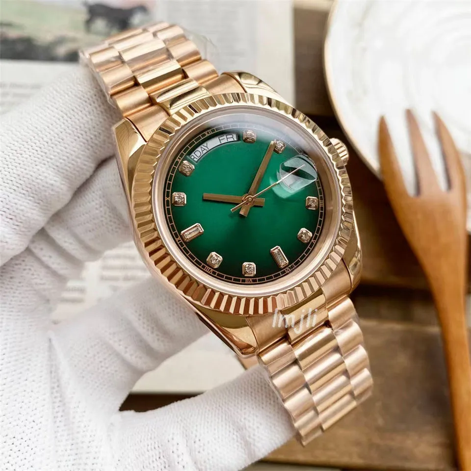 menwatch Mens Watches Automatic Mechanical Watch diamond rose gold full Stainless Steel fashion wristwatch 41mm green Dial