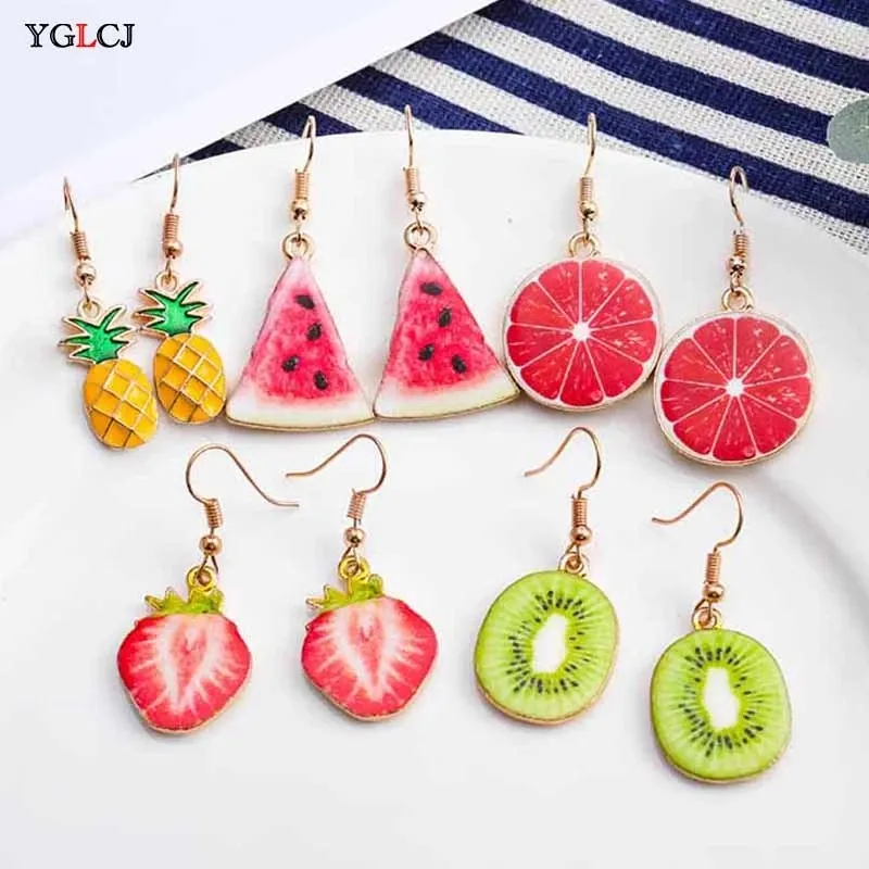 Corée Nouveau Mignon Fruits Lady Oreille Manchette Boucles D'oreilles Fraise Ananas Tomate Kiwi Orange Concombre Dragon Pomme Ananas Fille Fruit Stud