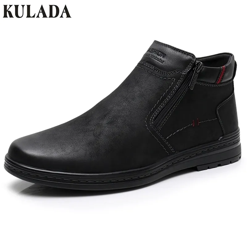 KULADA Bottes Hommes Hiver Bottine Hommes Super Chaud Bottes De Neige Double Fermeture À Glissière Botte Épaisse Fourrure Hommes Casual Chaussures 201204