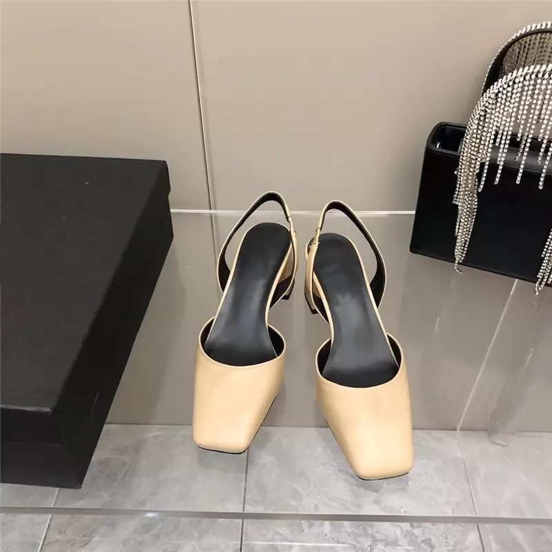 Spring Summer Show square toe Series Sandals Beautiful Metal Buckle High-heeled Hollow Single Shoes Thick Heel Fashion Womens Sandals