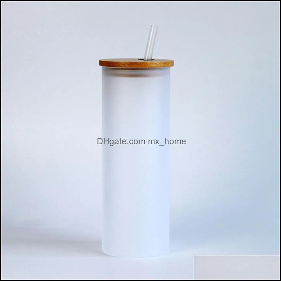 Mugs Color background gradient thermal sublimation glass bamboo cover frosted glass straw high temperature resistant