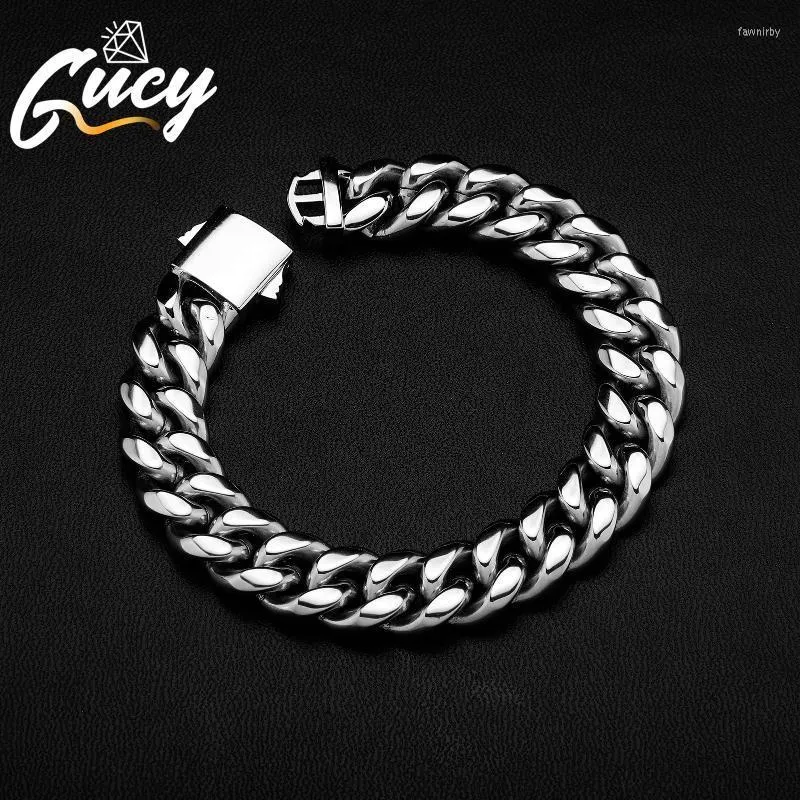 Catena a maglie GUCY 6mm-14mm Bracciale color argento Bracciali cubani in acciaio inossidabile Gioielli di moda per uomo Regalo Fawn22