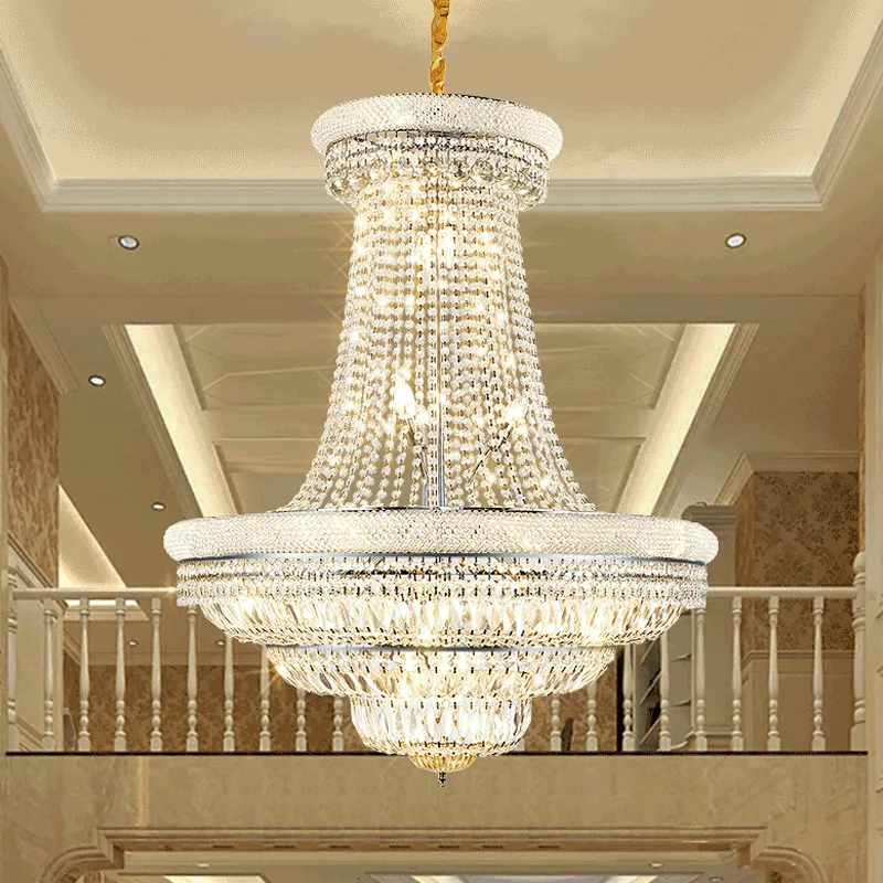 Lampadario in cristallo di diamante Sospensione di lusso Lampade a LED Telaio con luci cromate/oro per arredamento Villa Scala Soggiorno Lobby