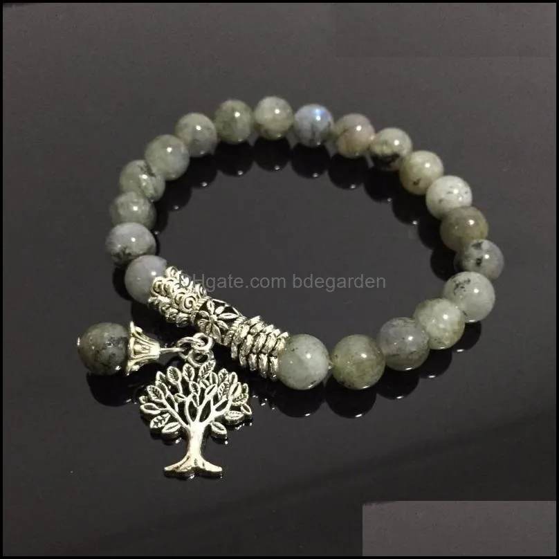 Bracelets de charme Labradorite Stone Bangles mala Perles Real Tree Reiki Healing Meditation Energy Femmes Mencharm Drop Bdegarden Dhhcm