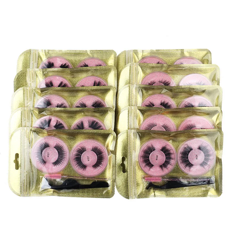 2 paires de faux cils 3D en faux vison 10 styles de faux cils naturels moelleux dramatiques réutilisables avec pince à cils et kit de cils pour les femmes