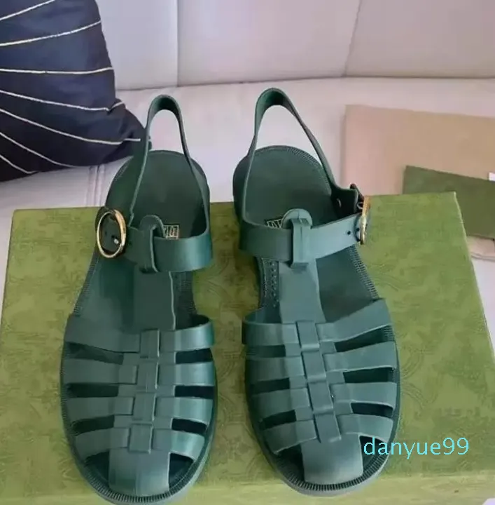 2023 New Moda Moda Men Sapatos Black Green Sand￡lia plana Mens de fundo plano Slides Classics Designers Sapato Novo estilo Gladiador de ver￣o Sand￡lias ￠ prova de desgaste Tamanho 38-44