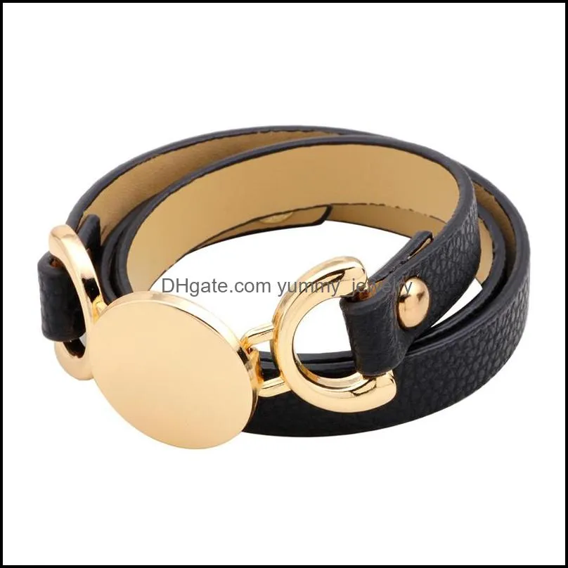 PU Leather Bracelets Bangles Women Multilayer Adjustable Fashion Design Round Metal Wrap Charm Bracelet Leopard Lady Hand Cuff Button Punk Couple Jewelry