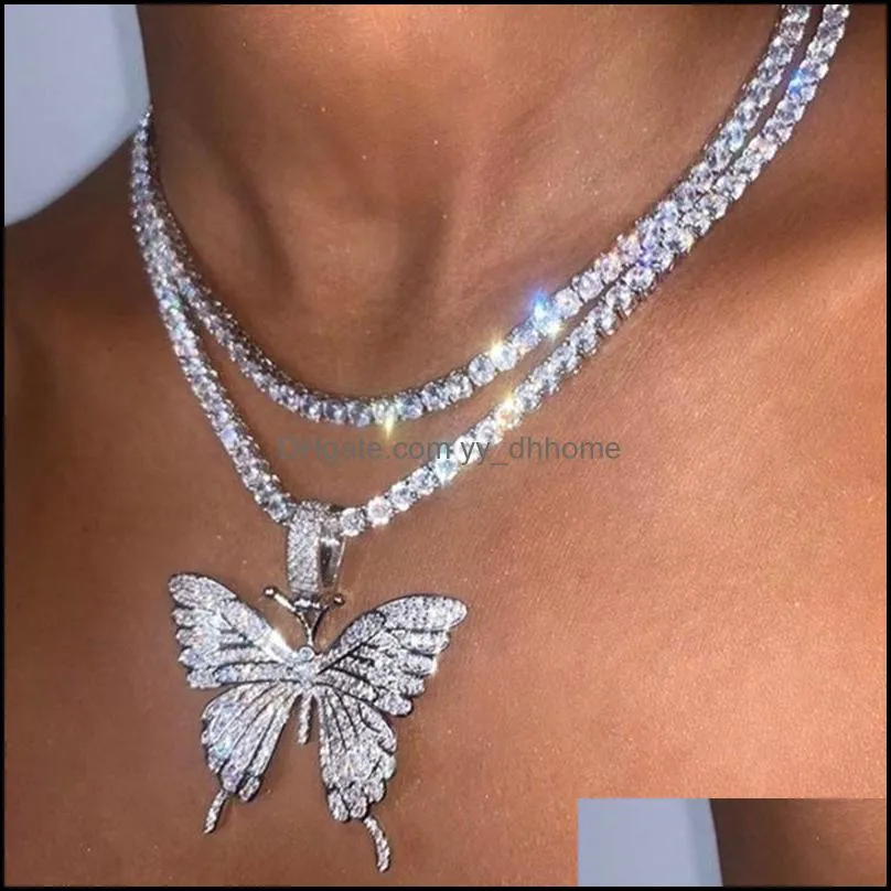 Big Butterfly Pendants Necklace Men Women Alloy Charms Chain Rhinestone Gold Silver Plating Necklaces Hip Hop Fashion Multi Colour 3 8hja