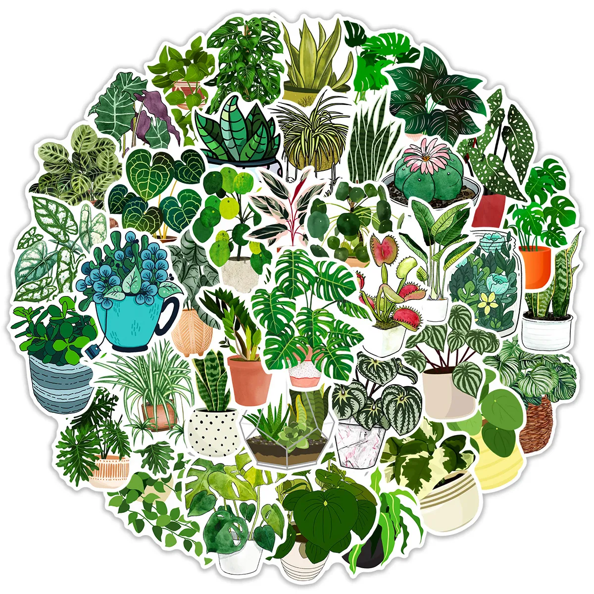 卸売50pcs漫画緑の植物おもちゃステッカーinsin装飾植物子供のグラフィティ荷物タブレットカークリエイティブステッカーギフト