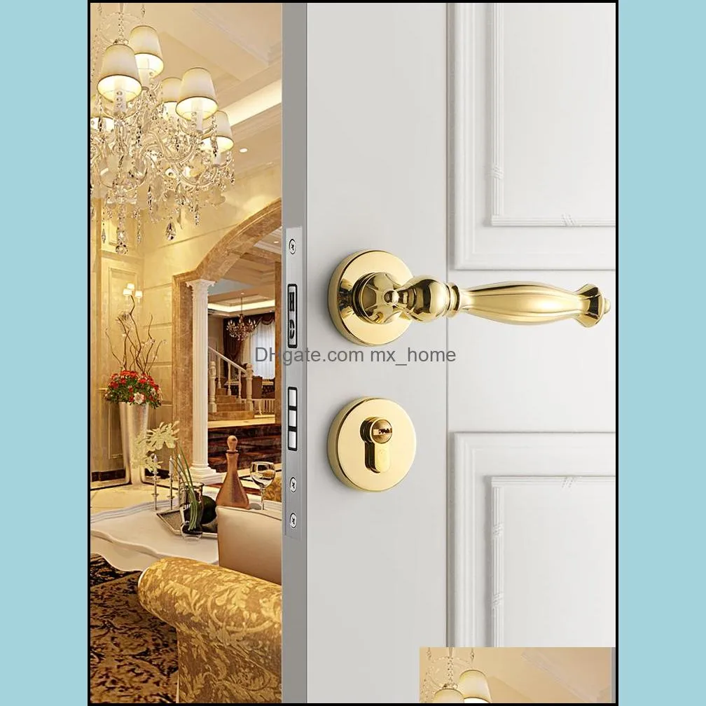 Room Door Locks Luxury Modern Gold Door Lock Light Solid Wood Interior Lever Lock Bedroom Split Handle Knob European American