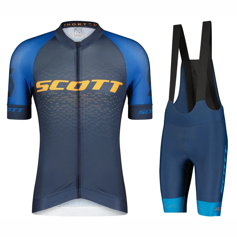 MENS SOMMER CYKLING JERSEY kostym Scott Team Bike Shirt Bib Shorts Set Short Sleeve Bicycle Clothing Mountain Bike Outfits Ropa Ciclismo Outdoor Sportwear Y22042802