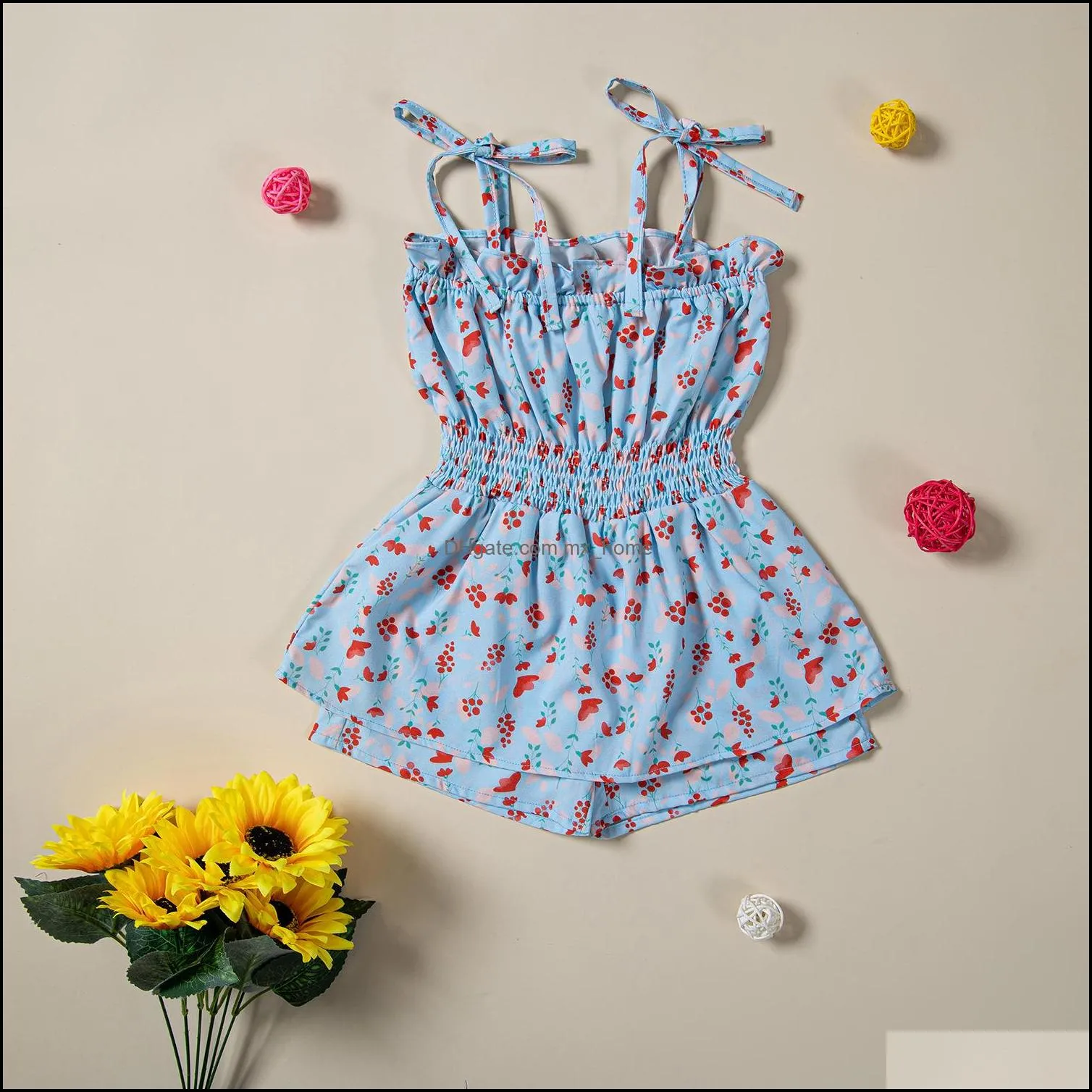 kids rompers girls flower floral print dress romper children sling jumpsuit summer fashion baby climbing clothes z6304