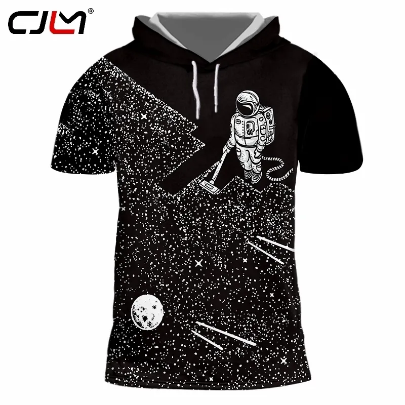 CJLM huva t-shirt Men kvinnors mode svart galaxutrymme 3d tryckt t shirt harajuku hip hop kort mönster anpassad 220619