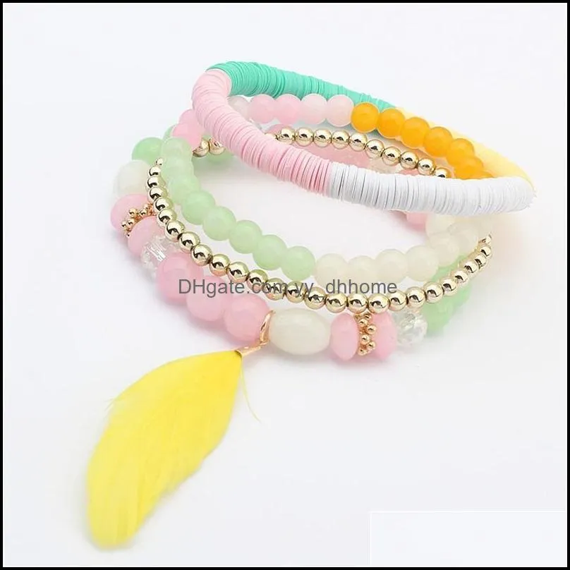 charms bracelets bohemian feather braceletelastic force line resin beaded bracelet