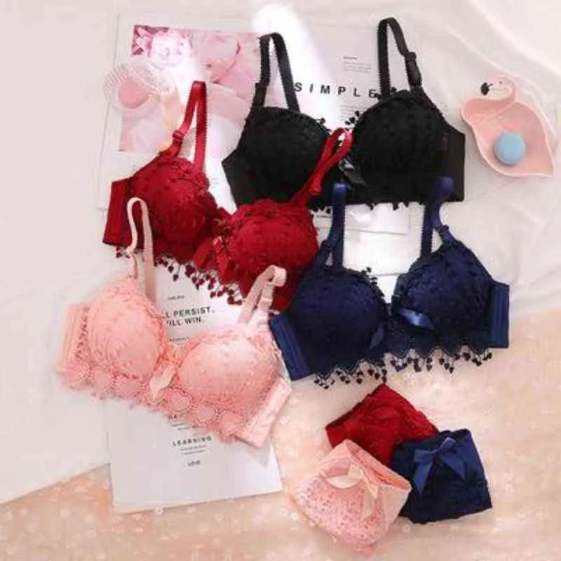 Girls Cheap Bra Set Push Up Sexy Embroidery Lace Bra Intimate Brasserie  Wireless Bralette Set For Women Underwear Lingerie Panty L220726