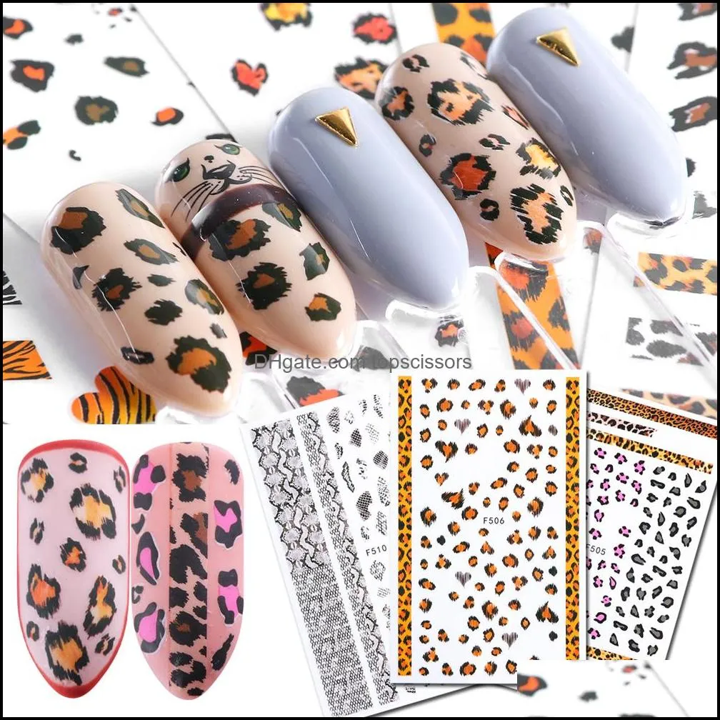 1pcs Nail Stickers Decals Leopard Print Animal Pattern Design 3D Adhesive Manicure Tools Sliders Nail Art Decoration JIF505-510