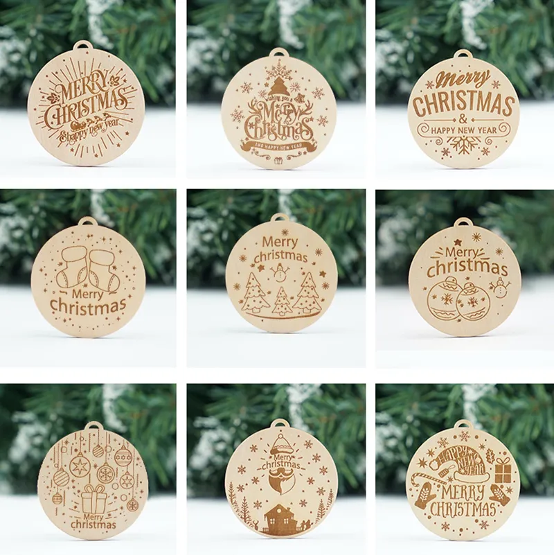 Gravure au laser Décorations de pendentif de Noël en bois Étiquette en bois Signe de parure d'arbre de Noël Décor de fête Atmosphère de Noël Motif personnalisable LOGO ZL1116