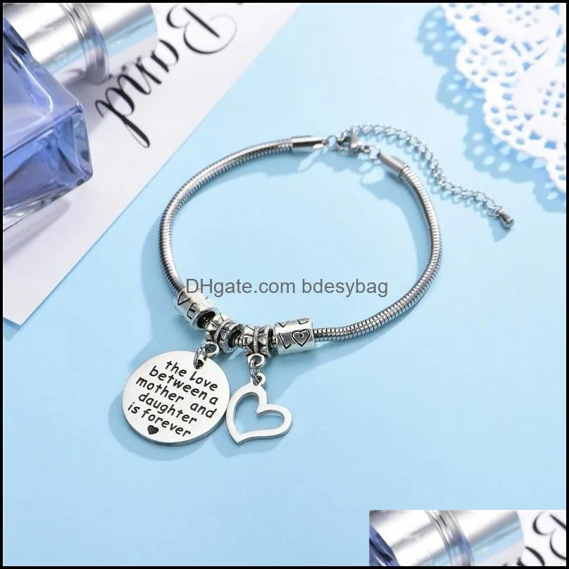 1pc mother stainless steel s for women charm bracelet mother`s day jewelry gifts daughter and mom