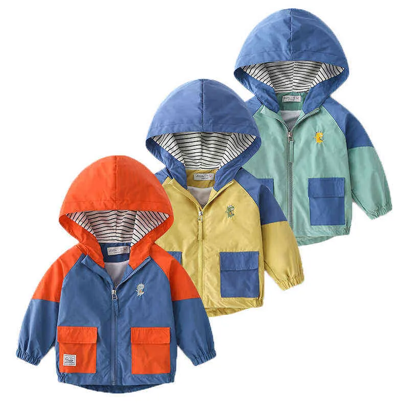 Autumn Baby Boys Jacket 2021 New Cartoon Dinosaur Panelled Sport Windjacket For Kids Children Birthday Gift Outerwear J220718