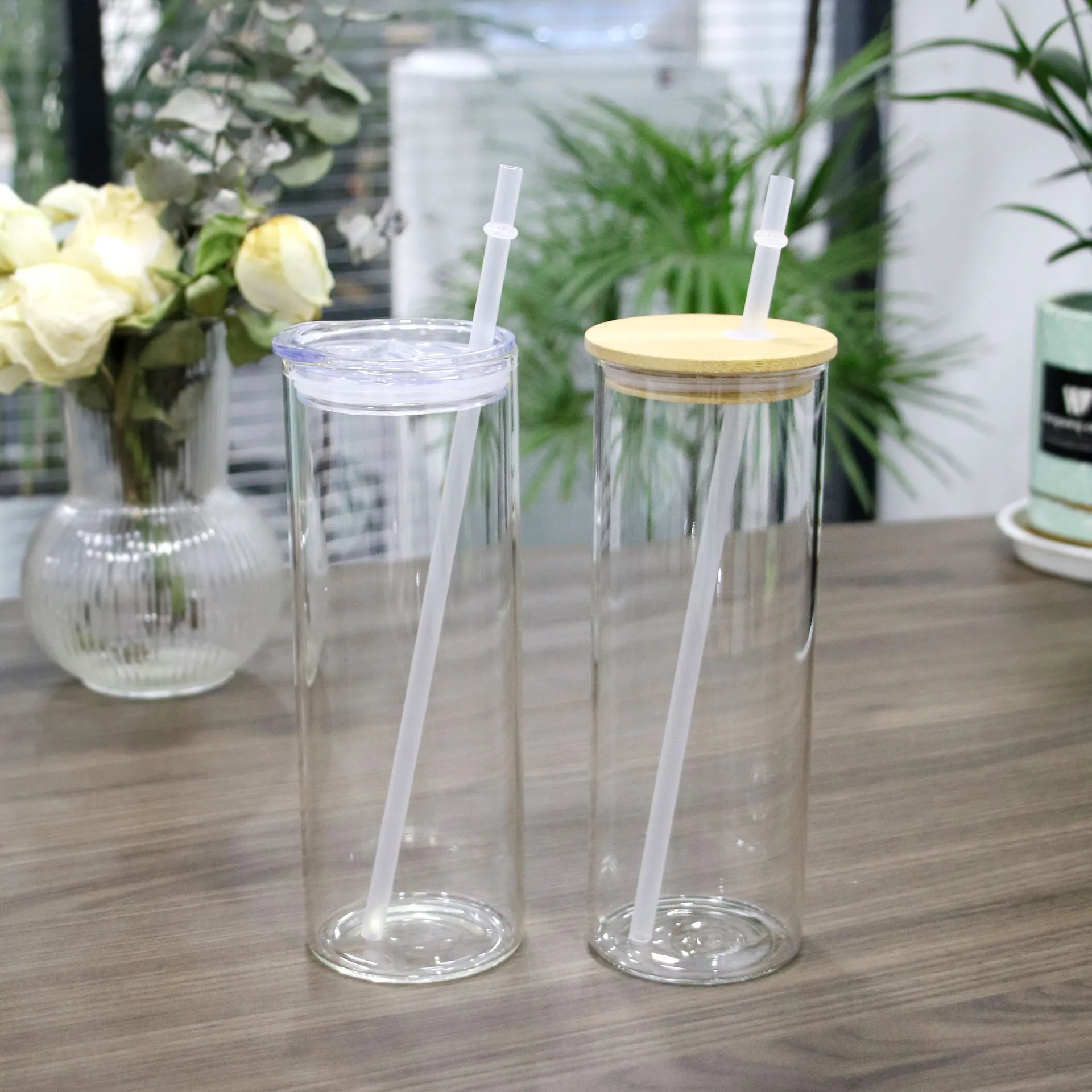 grossist! 20oz sublimering tumblers öl muggar glas muggar med bambu lock frostat och resuable straw sea frehandht