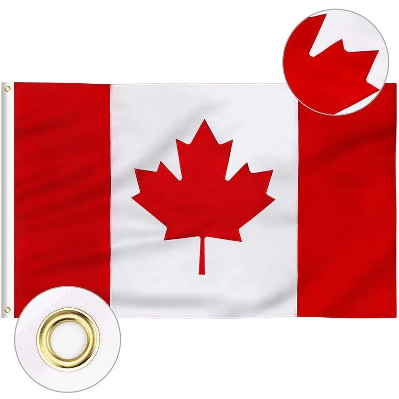 Fly Breeze 3x5FT 2X3FT 90X160CM 60X90CM Foot Canada Flag Header Double Stitched Canadian National Flags Banner For Festival Home Decoration 3 X 5 2X3 Ft