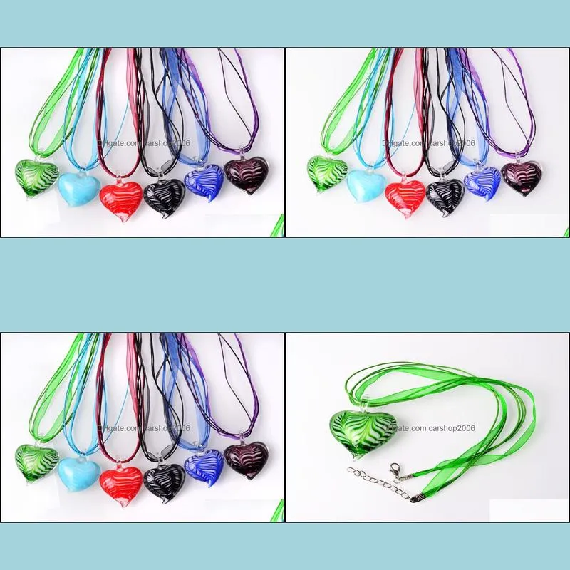 fashion women wholesale 6pcs necklace handmade murano lampwork glass mixed color heart pendants charms necklaces