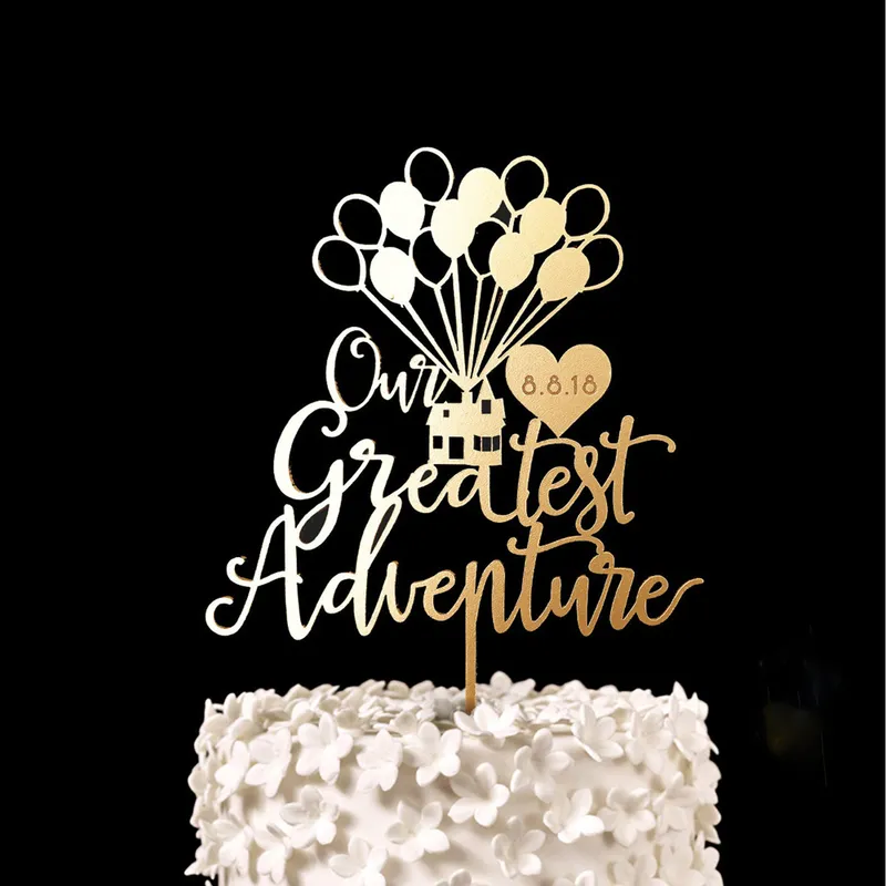Custom Date Our Greatest Adventure Up House Wedding Cake Topper - Keepsake Wedding Cake Toppers Arrow rustic wedding Cake Topper