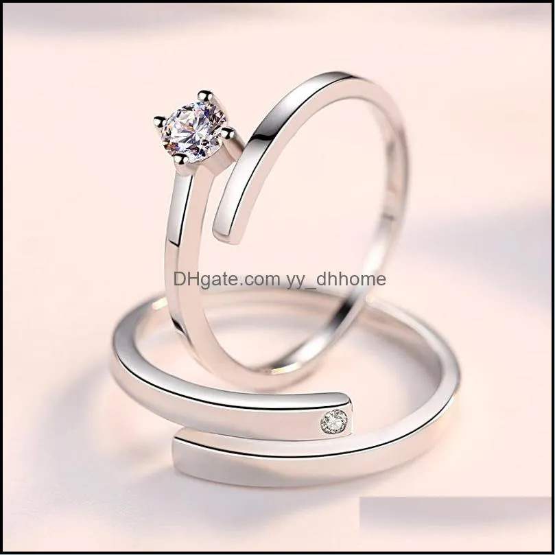 100% Real 925 Sterling Silver Open Rings for Women Men Korea Wedding Engagement Couple Ring Bague Fine Jewelry Gift YMR937