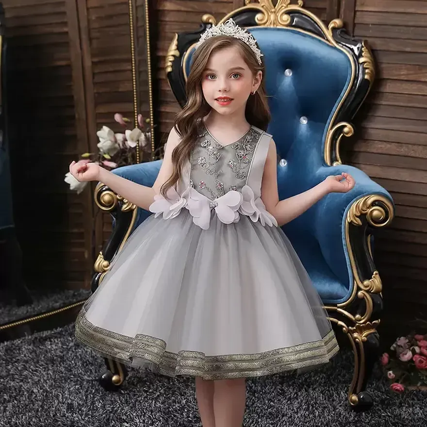 Princess Flower Girl Dress Summer Tutu Wedding Birthday Party Kids Vestres para meninas Fantas figurinas PROM PROM PROMPERS FS7802 0725