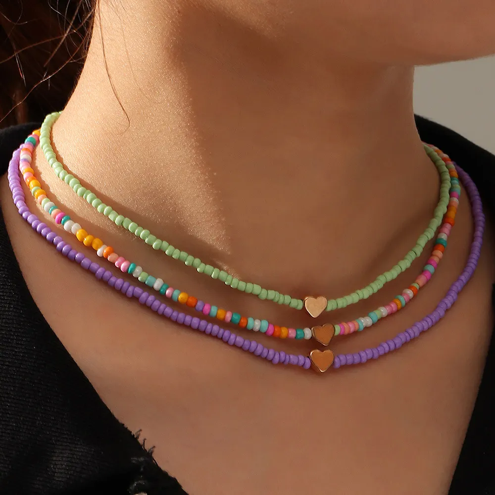 3PC / Set Beach Candy Color Couleur Semelle Per perlé Bijoux de coeur