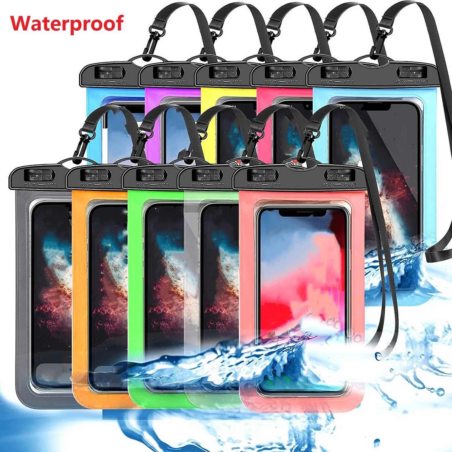 Universal Waterproof Bag Falls för iPhone 12 11 XR XS Samsung Telefon Transparent tydliga väskor Simning Dry Pouch Cover Full Protector Pekskärm Flexibel