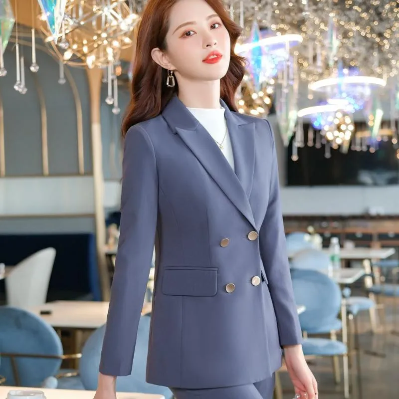 Womens Two Piece Pants Womens Autumn Winter Dress Korean Formal  Women&Amp;#39;S Office Purple Long Sleeve Jacket Coat Work Clothes From  56,24 €